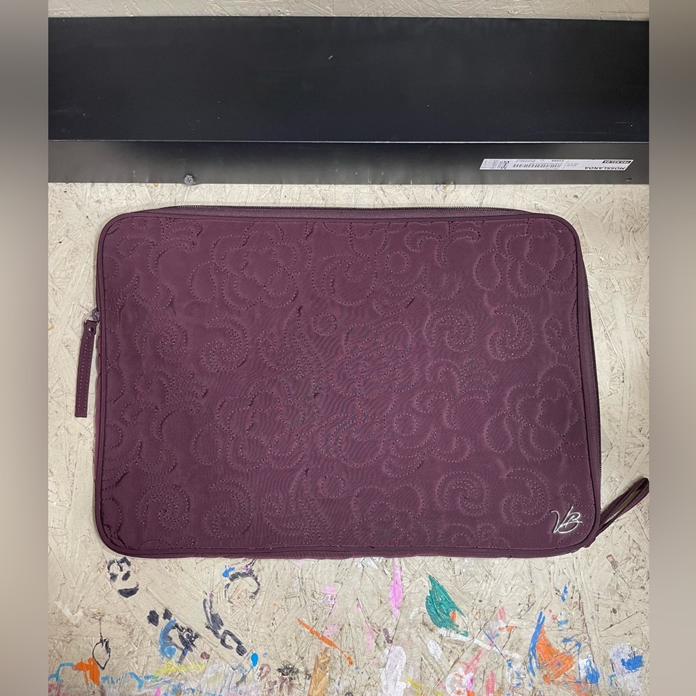 Large burgundy vera bradly floral print laptop case bag holder.